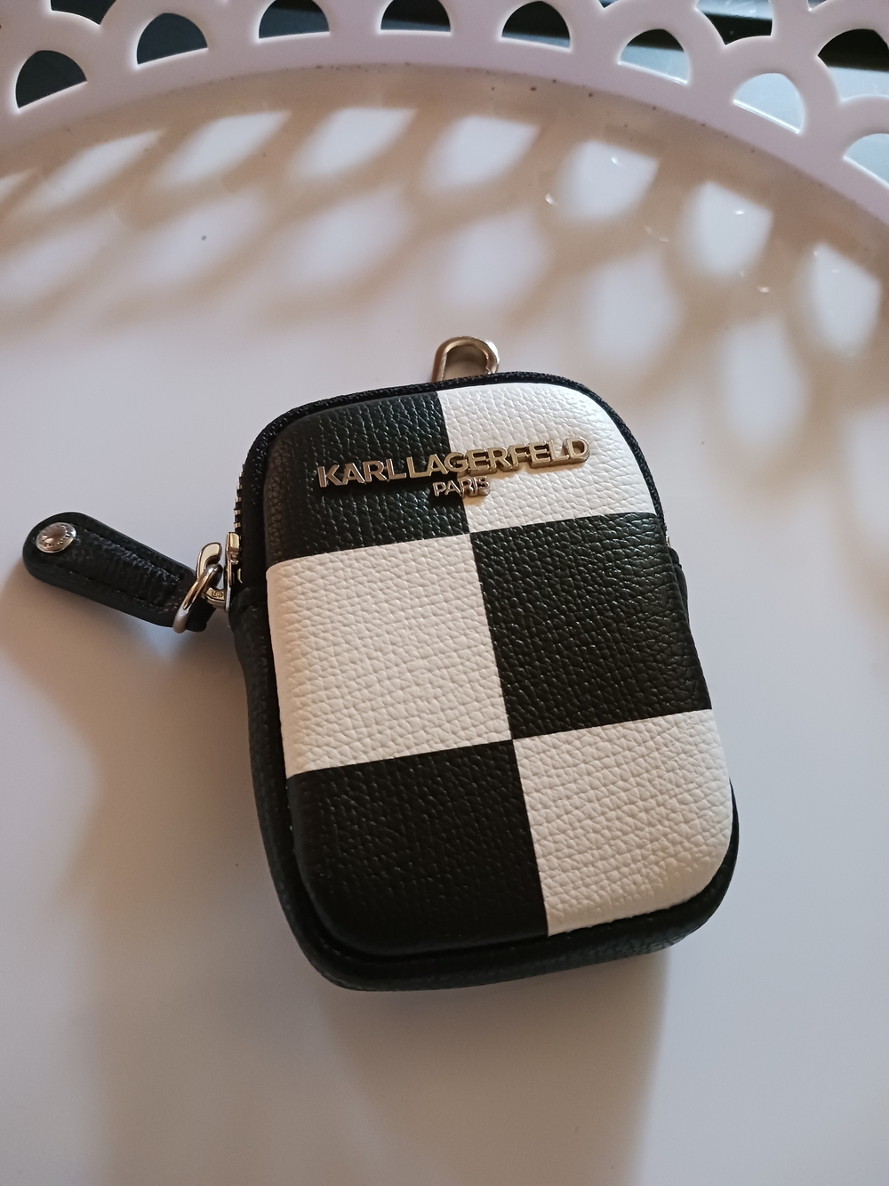 Karl Lagerfeld Paris Black & White Checker Key Pouch - Picture 7 of 8